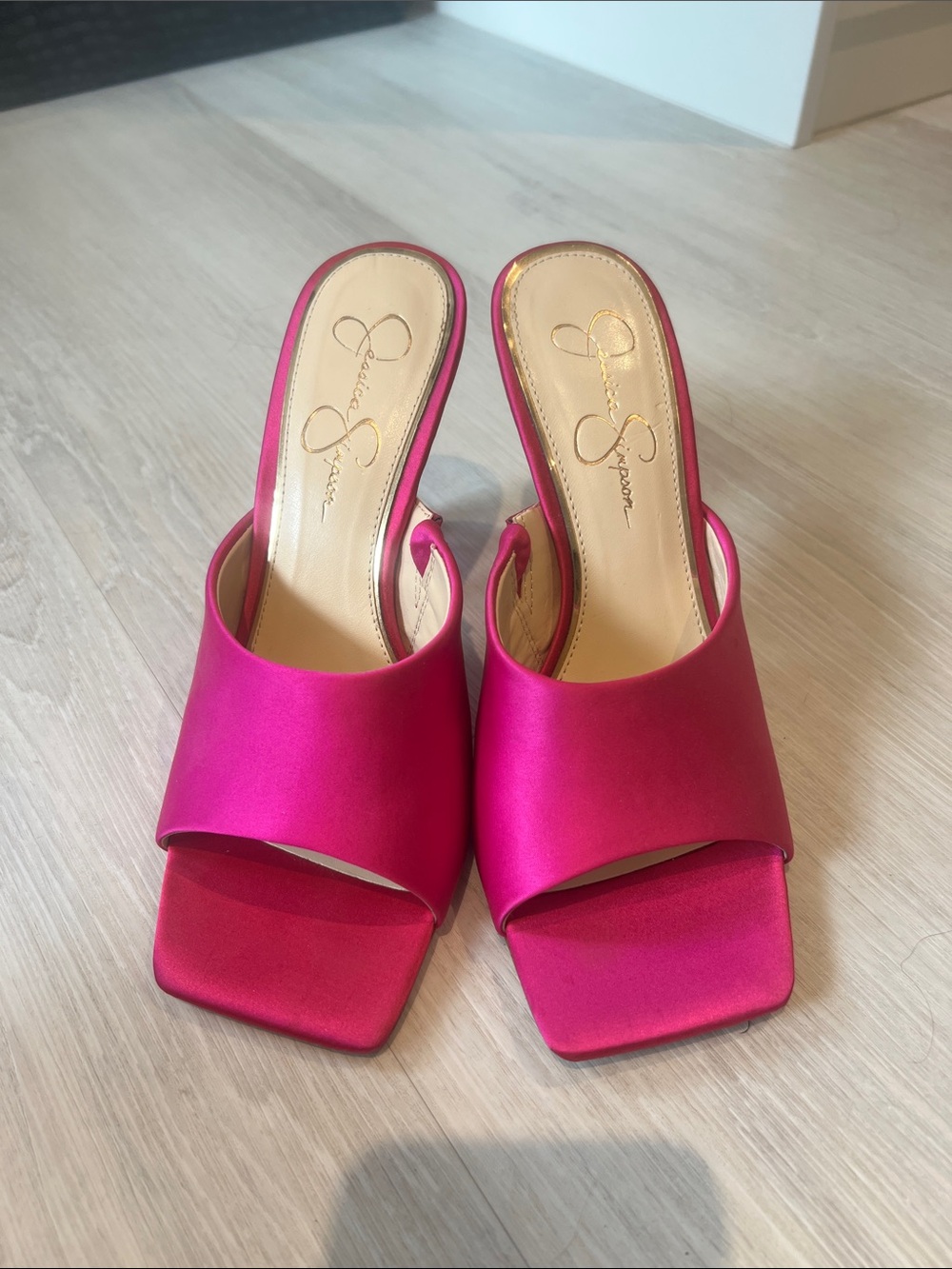 Jessica Simpson Hot Pink Satin Slide Mules